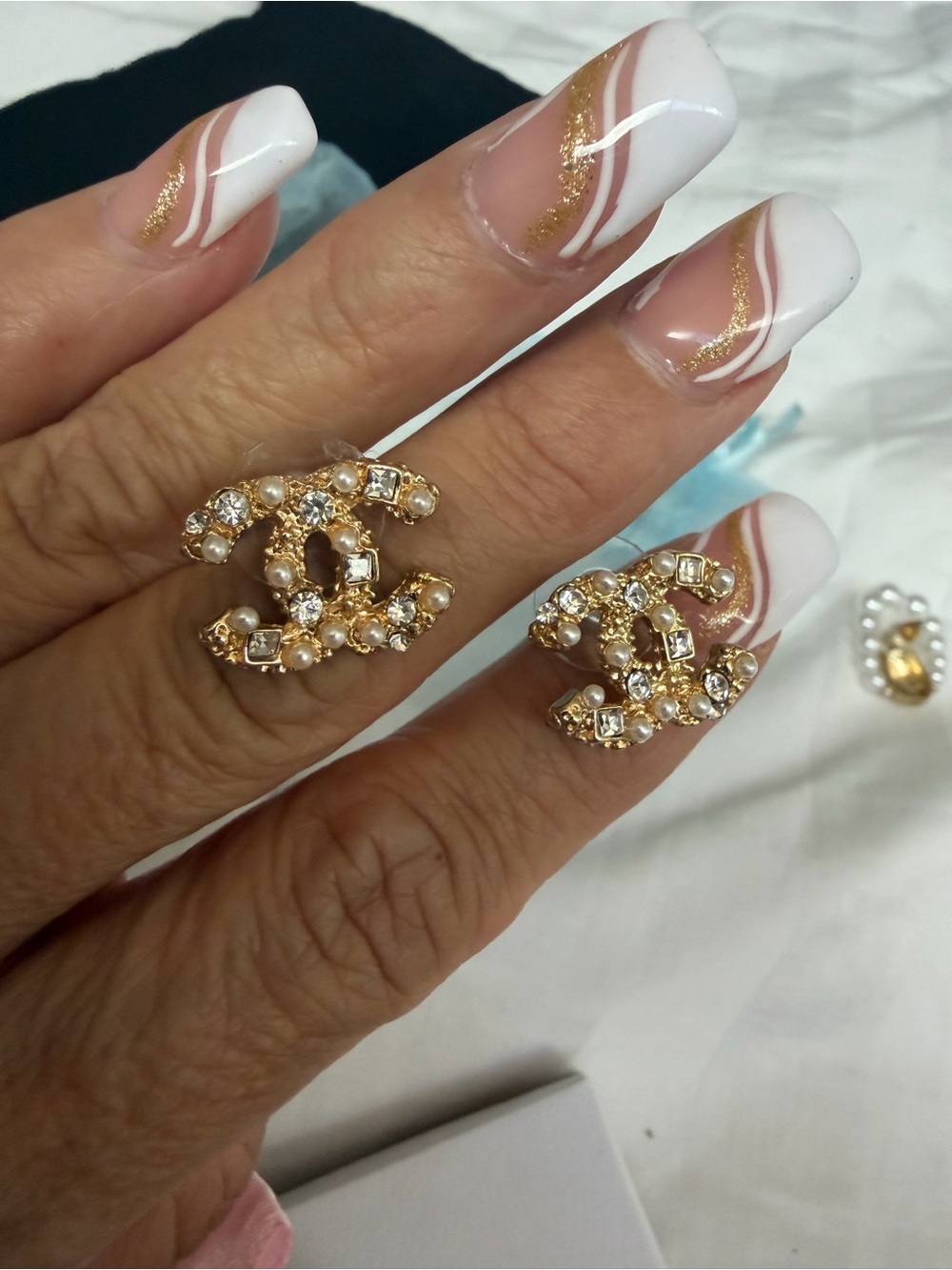 Gold Crystal CC Stud Earrings - Gold